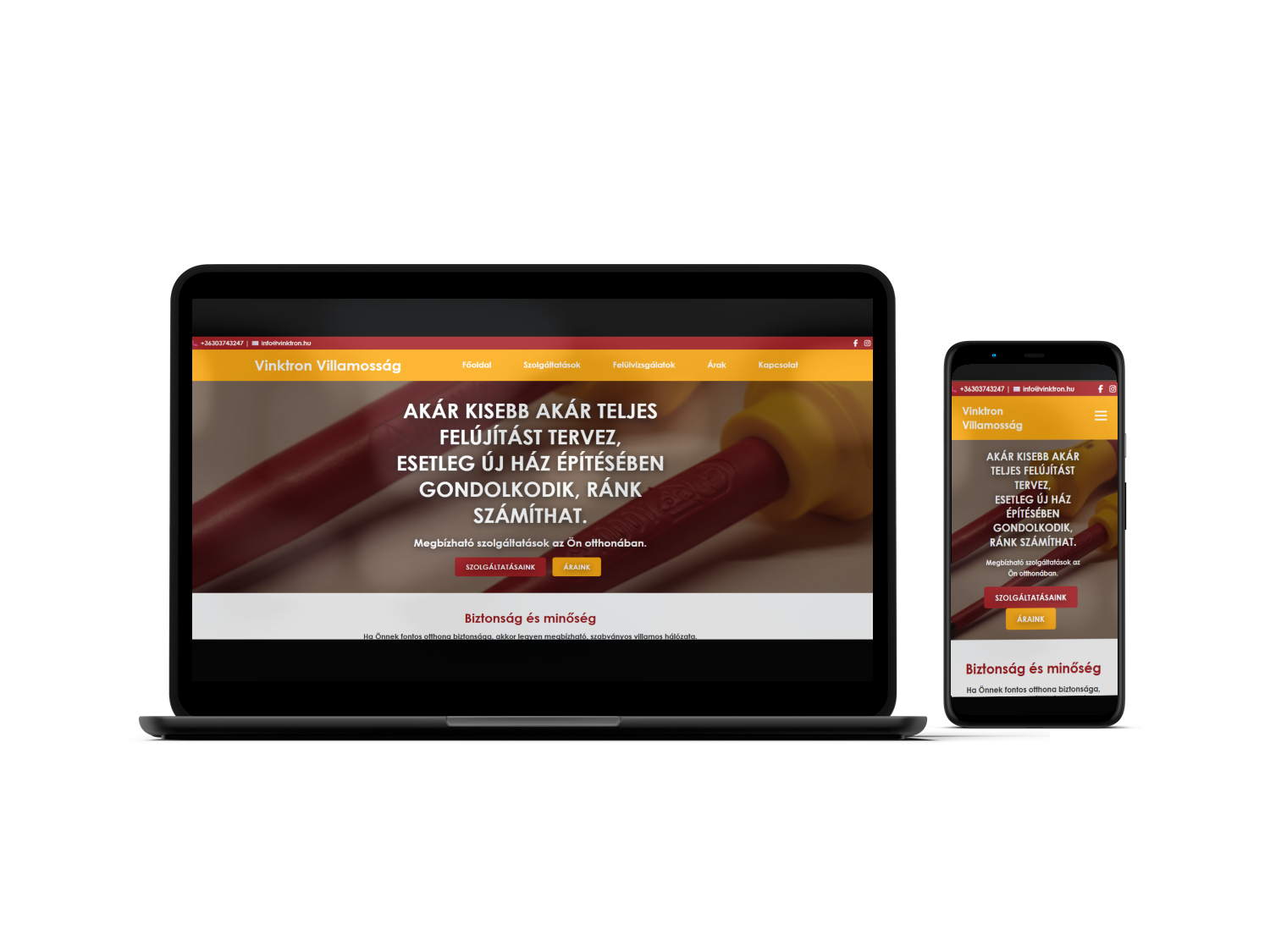 vinktron.hu weboldal mockup laptopon