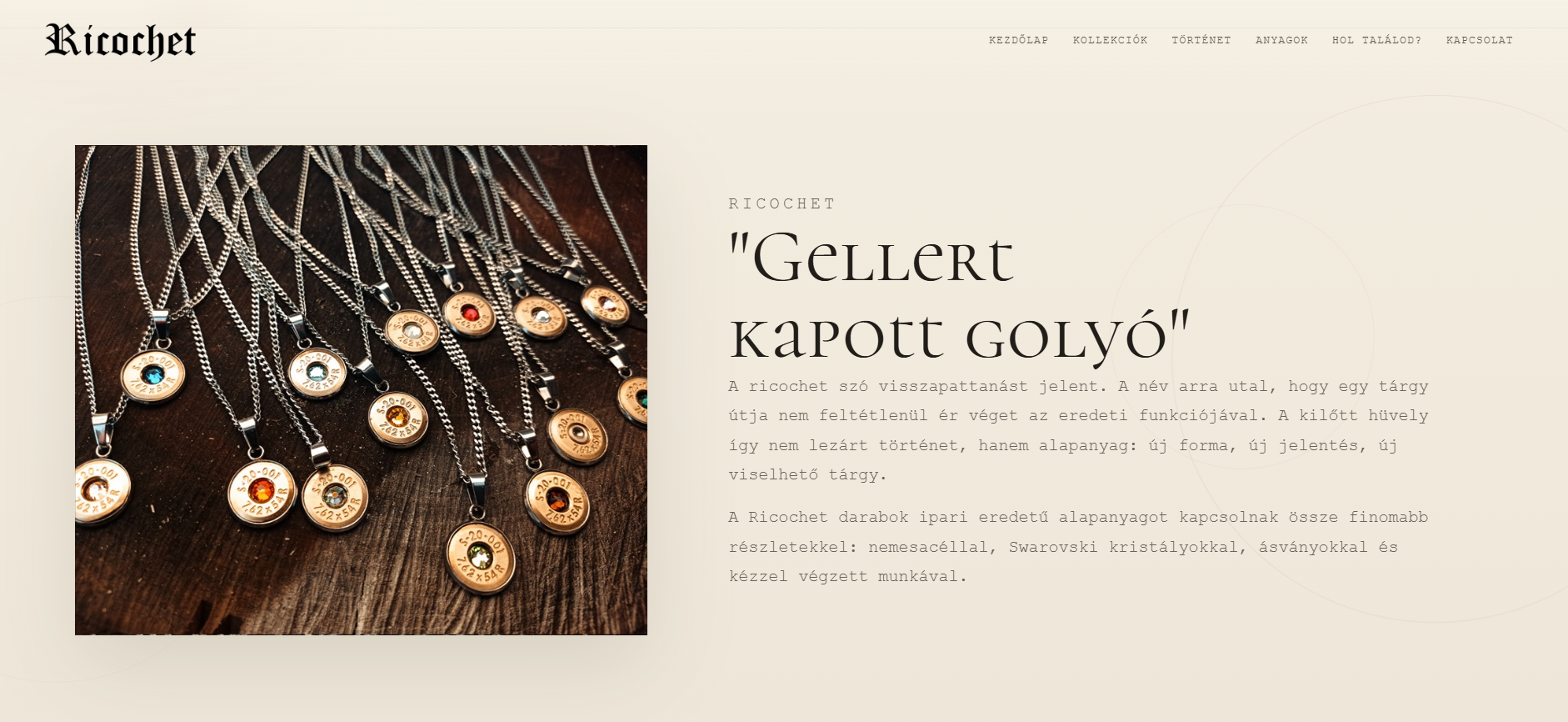 Ricochet Designs story and materials section